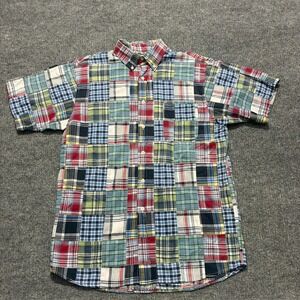 Boca Classics Mens Button Down Shirt Size Medium‎ Plaid Patchwork Short Sleeve